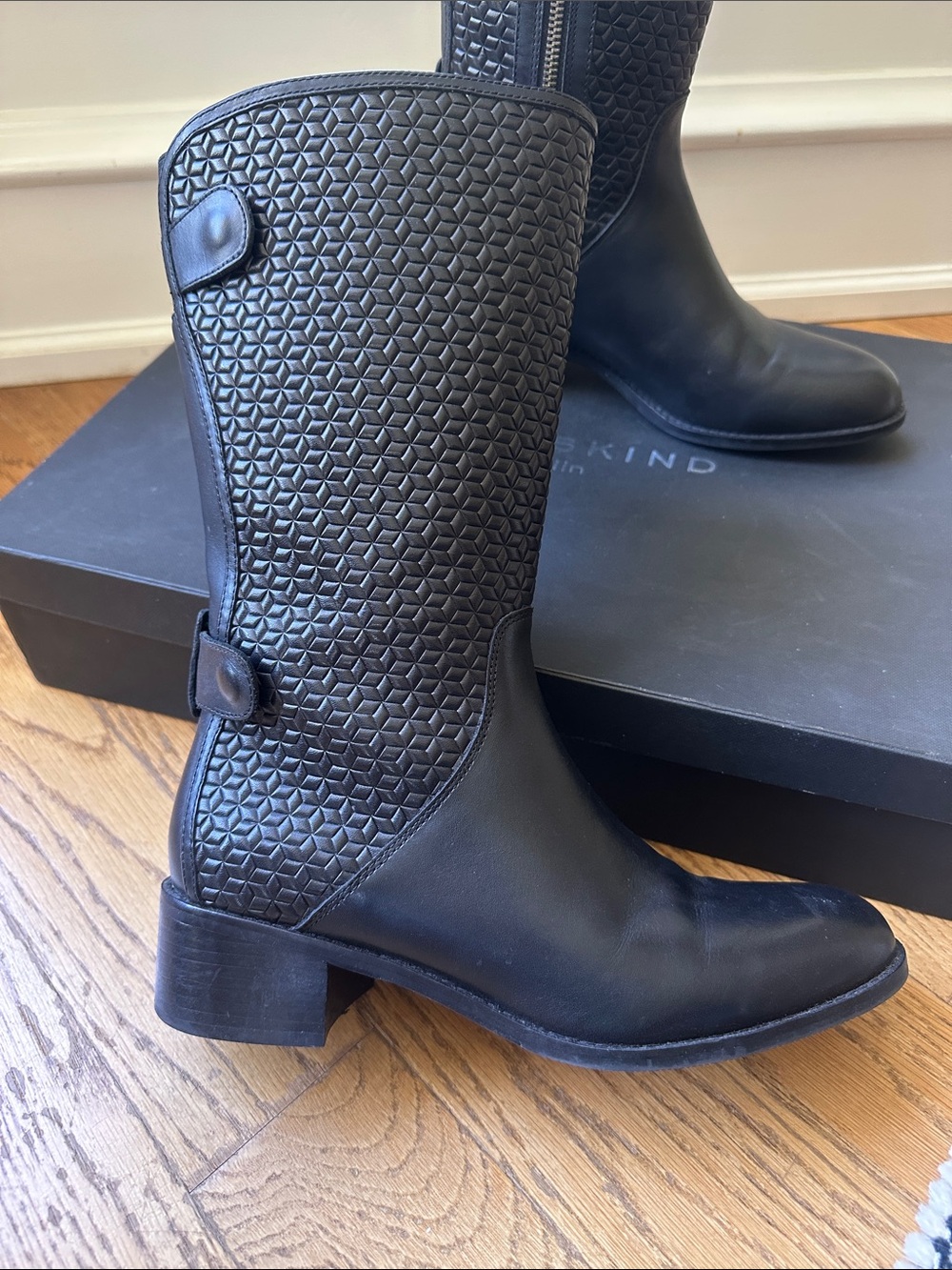 Liebeskind Black Textured Leather Mid-Calf Heeled Boots